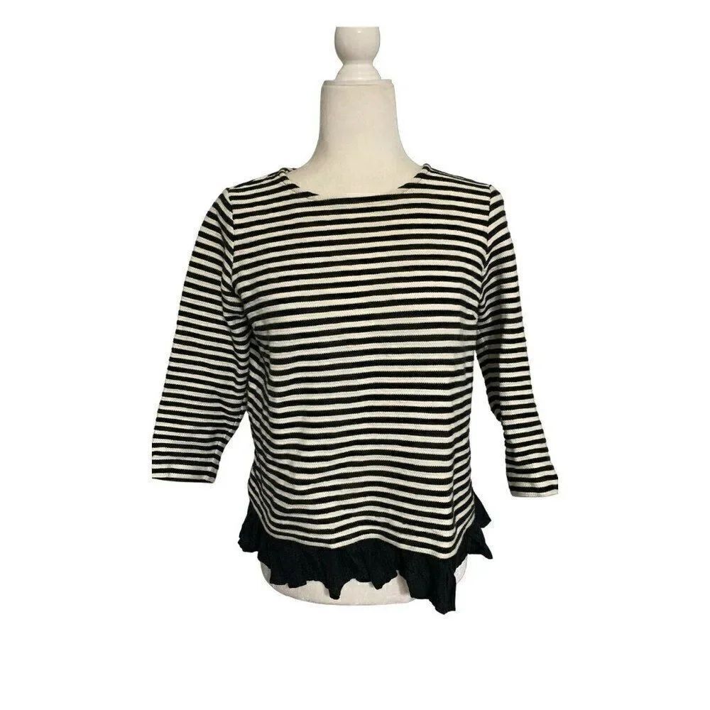 vineyard vines womens black white striped long sleeve sweater top small